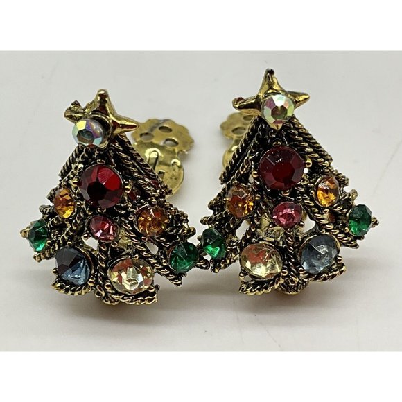 Hollycraft Vintage Christmas Tree Pin w/Matching Clip Earrings MCM Collectible - Picture 9 of 16